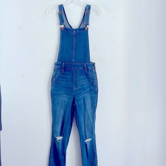 Madewell Eco Edition stretch distressed denim jean side zip overalls sz S - Picture 1 of 8